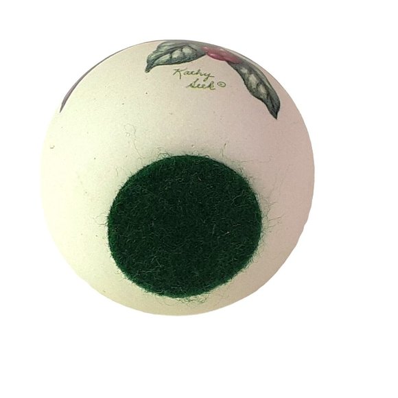 Kathy Seek Ceramic Porcelain Finch Bird Egg w/Decorative Holly Hand Painted 3.5" - Picture 4 of 6